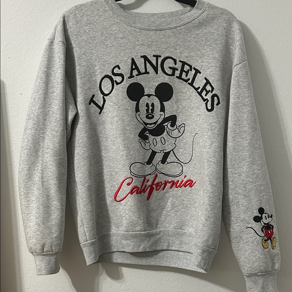 Disney Gray Crewneck Sweater with Mickey Mouse and Los Angeles Design - Picture 1 of 4